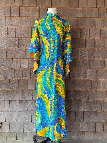 Hawaiian Batwing Psychedelic Print Maxi Dress