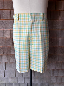 Vintage Men's Yellow and Green Plaid Shorts
