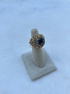 Vintage 14K Gold Ring with Diamonds, Sapphires and Ruby Center
