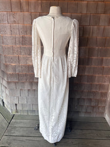 Vintage Miss K California Ivory Crochet Sleeve & Skirt Maxi Dress