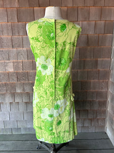 Vintage 1960s Lilly Green Floral Shift Dress