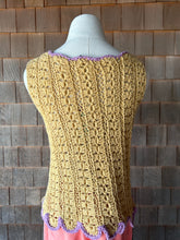Load image into Gallery viewer, Vintage Tan &amp; Lilac Crochet Top with Flowers