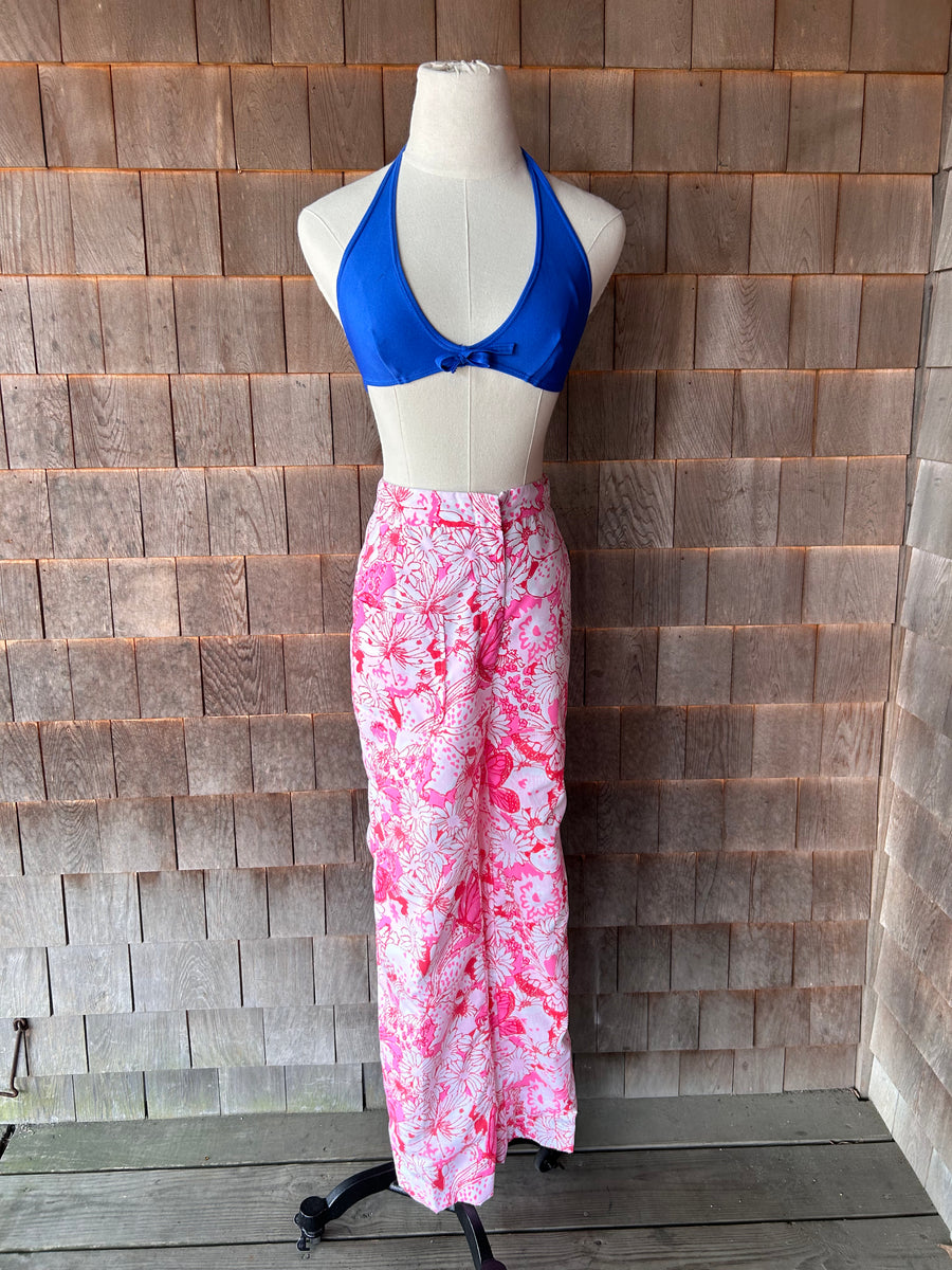 Lilly Pulitzer Pink Color Block Red Lions and Monkeys High-Waist Capri Pants  - Size 2 - Vintage - thethingsyouwear