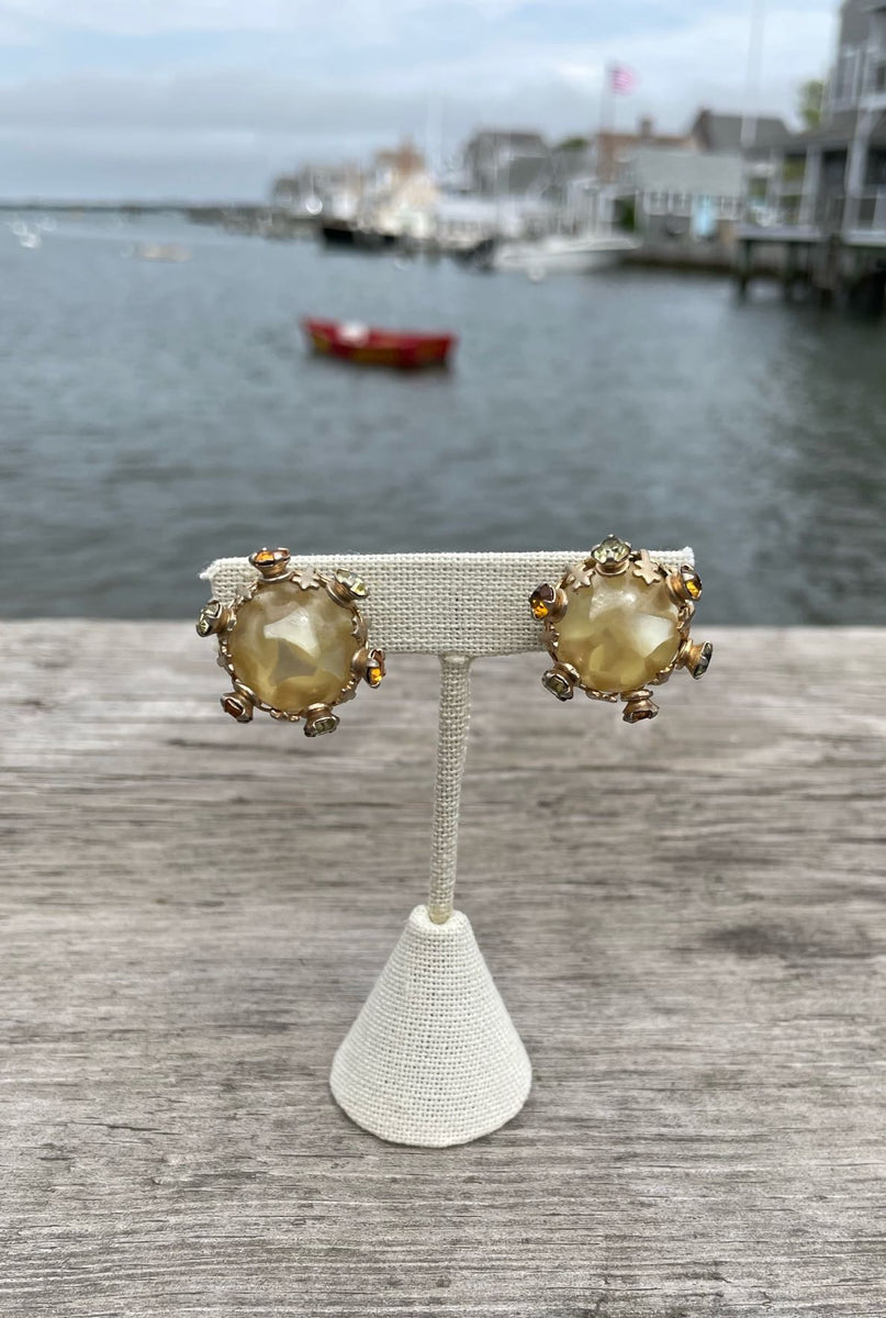 Canary Yellow Gold Clip On Earrings