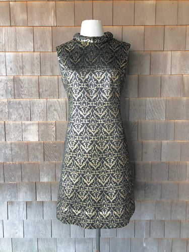 1960s Dynasty Black and Gold Metallic Cocktail Dress