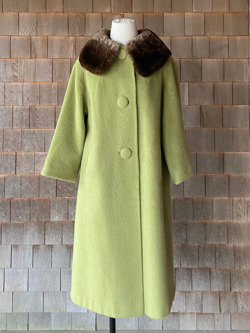 1960s Pistachio Green Coat w/ Faux Fur Collar