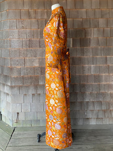 1960s Silk Bergdorf Goodman Orange Floral Gown