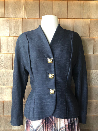 1960s Wool & Silk Navy Blazer with Gold Dog Buttons