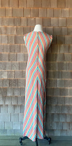 1970s Chevron Stripe Column Maxi Dress