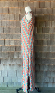 1970s Chevron Stripe Column Maxi Dress