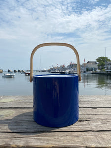 Navy Ice Bucket with Wood Handle and Lid