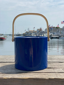 Navy Ice Bucket with Wood Handle and Lid