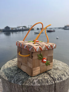 Vintage Basket Weave Box Bag w/ Orange Florals