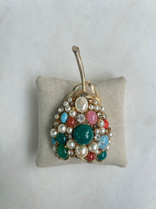 Vintage Pear-Shaped Brooch with Gems & Pearls
