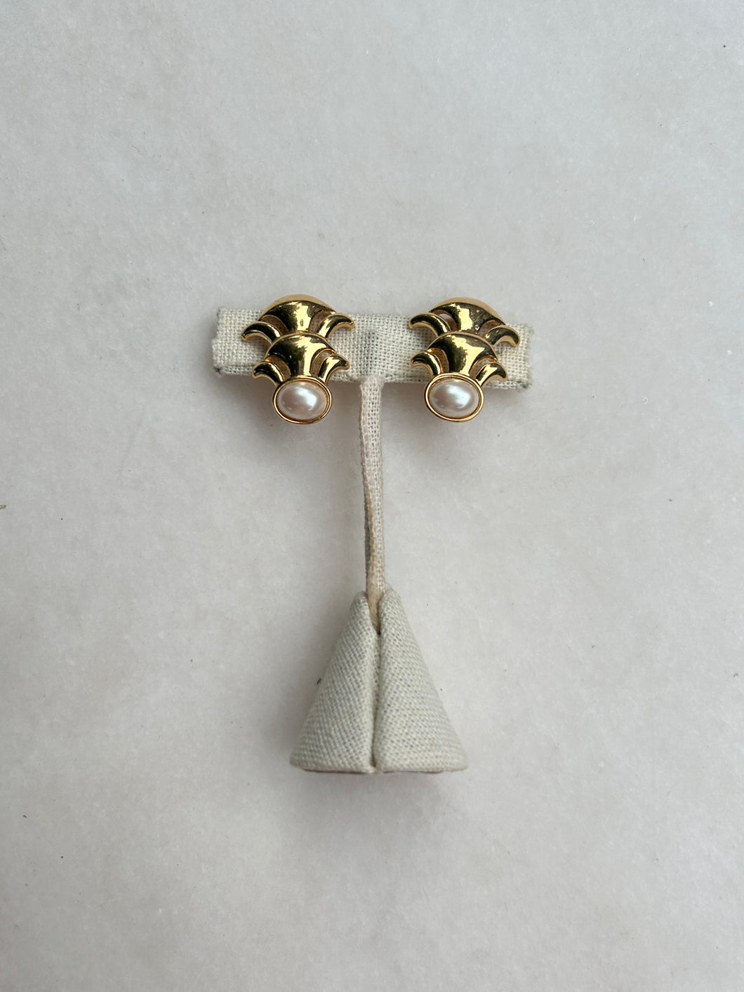 Vintage Gold Fan Clip-On Earrings