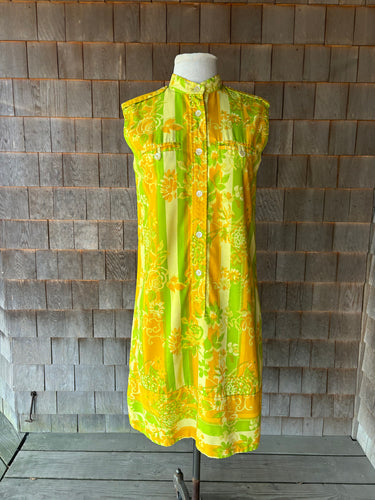 Vintage Lilly Orange & Green Floral Button Front Shirt Dress