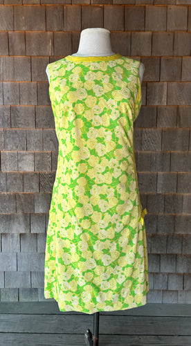 1970 Lilly Green & Yellow Rose Print Shift