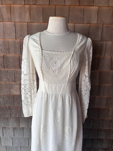 Vintage Miss K California Ivory Crochet Sleeve & Skirt Maxi Dress