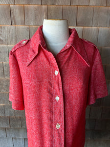 1970s Pointed Lapel Red Shirt Dress