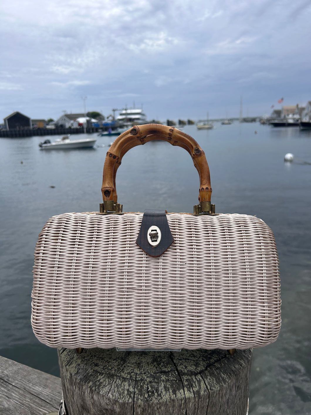 Vintage 1950s Mantessa Woven Bag with Bamboo Handles
