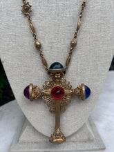 Load image into Gallery viewer, Vintage Cross Dome Necklace w/ Marble Gems
