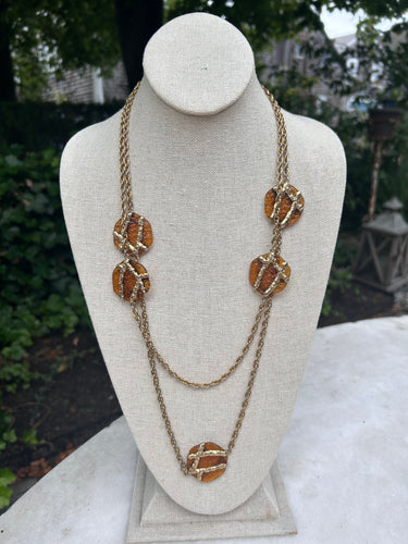 Vintage Amber Circle Gold-Toned Necklace