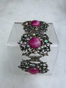 Vintage Silver Toned Bracelet with Pink Gems