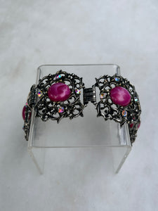 Vintage Silver Toned Bracelet with Pink Gems