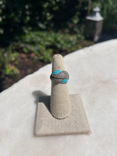 Vintage Silver Rhinestone and Turquoise Ring