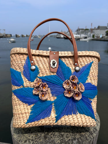 Vintage Vibrant Woven Bag with Yarn & Raffia Florals