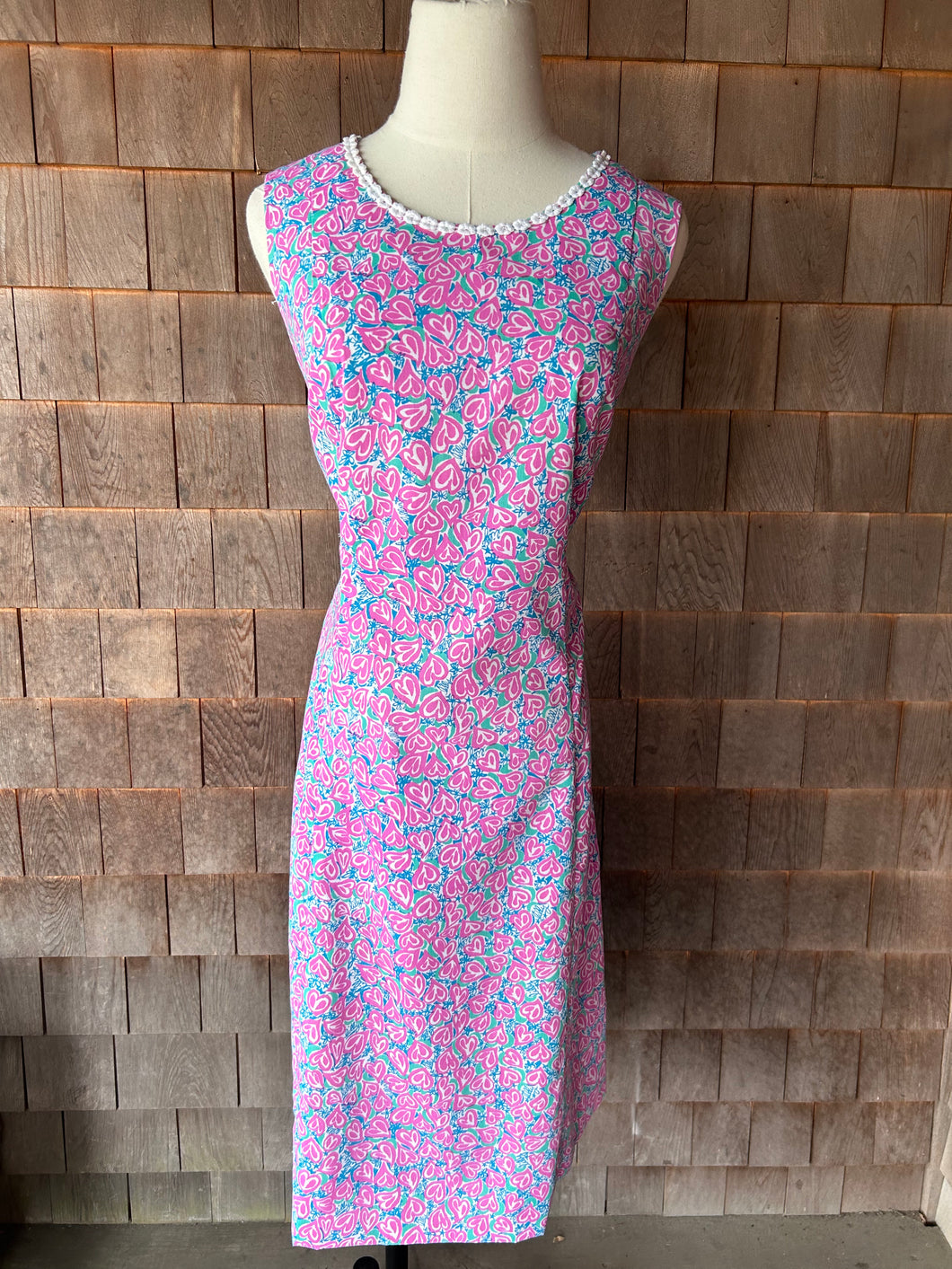 1970s Vintage Lilly Dress with Purple Heart Print & Star Signature