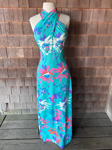 Vintage Blue Confetti Halter Dress