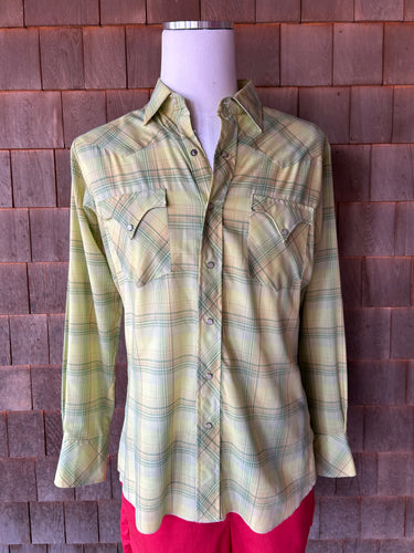 Vintage Green Plaid Western Style Button Down