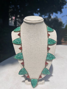 Vintage Turquoise & Auburn Triangle Stone Necklace