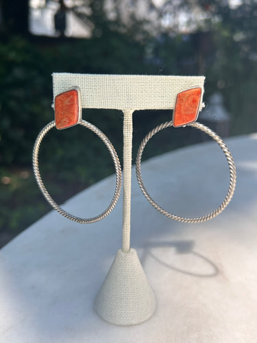 Vintage Silver Rope Hoops with Auburn Gems