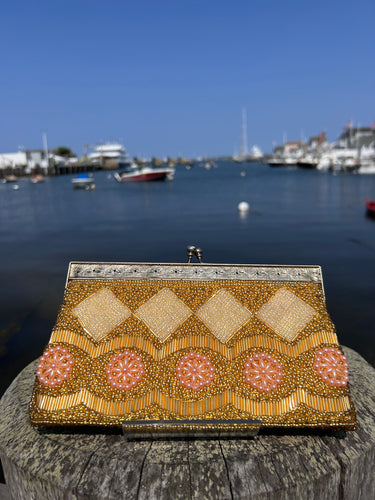 1960s Vintage Gold Beaded Clutch