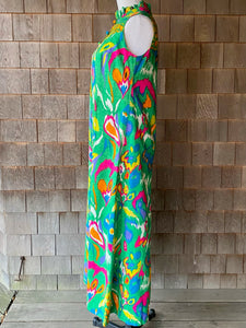 Vintage 1960s Kelly Green Abstract Shell Maxi