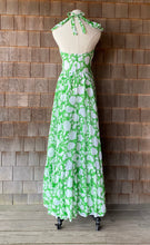 Load image into Gallery viewer, Vintage 1970s Kelly Green Ruffle Neck Maxi Halter