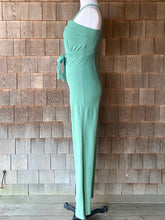 Load image into Gallery viewer, Vintage 1970s Sage Green Velour Jumpsuit with Chevron Bust