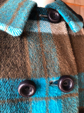 Load image into Gallery viewer, Vintage Aqua, Brown and Black Plaid Collared Coat