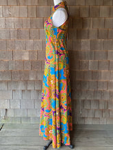 Load image into Gallery viewer, Vintage Blue, Gold, Purple &amp; Pink Paisley Cowl Neck Maxi