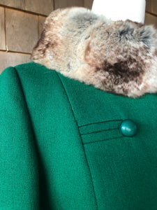 Vintage Kelly Green Wool Coat with Chinchilla Collar