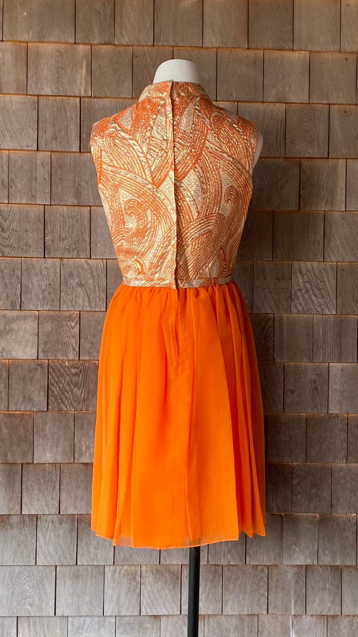 Vintage Late 1960s Gold Lame & Orange Cocktail Dress Current Vintage Vintage Late 1960s Gold Lame & Orange Cocktail Dress Current Vintage