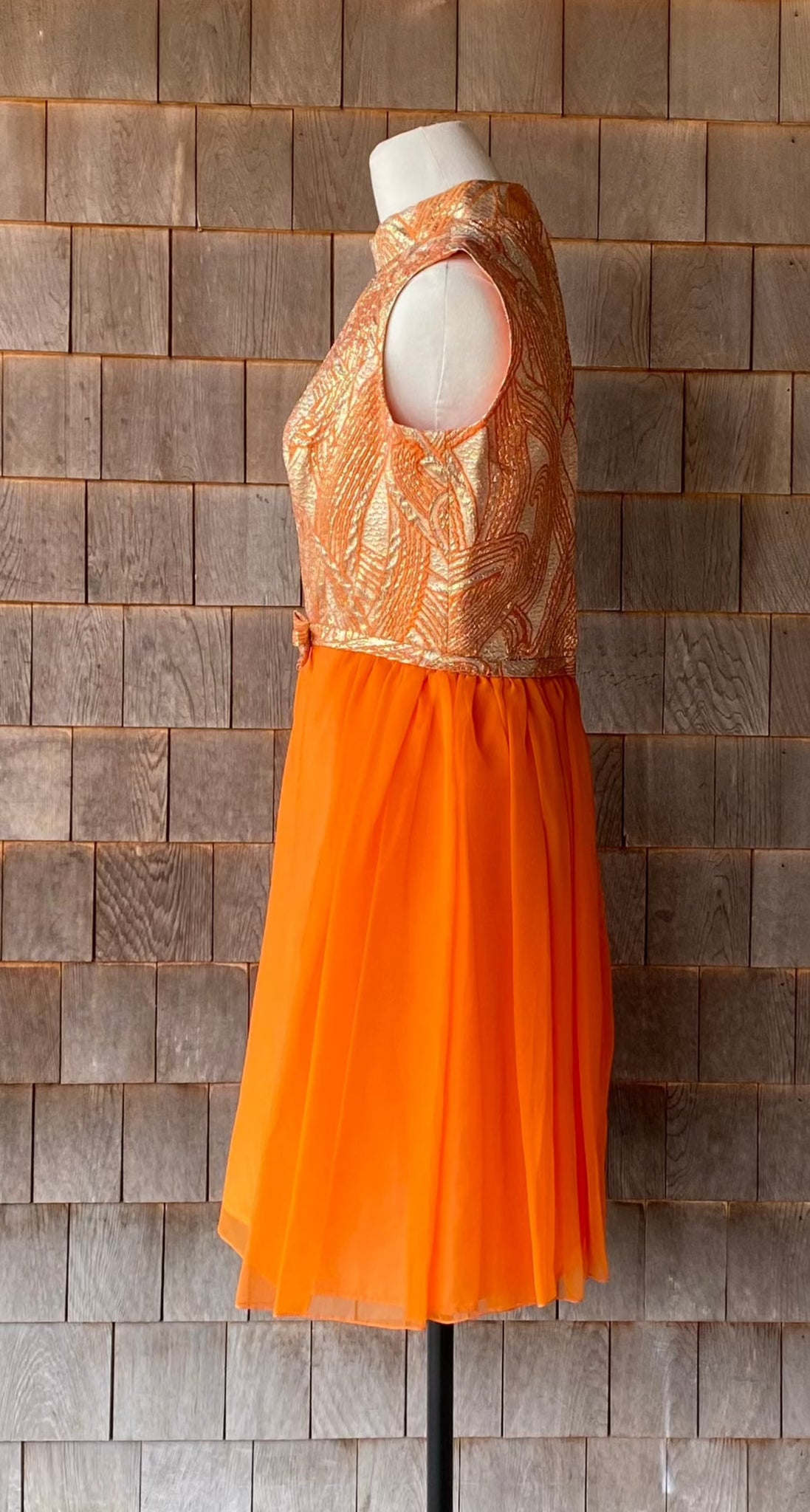 Vintage Late 1960s Gold Lame & Orange Cocktail Dress Current Vintage Vintage Late 1960s Gold Lame & Orange Cocktail Dress Current Vintage