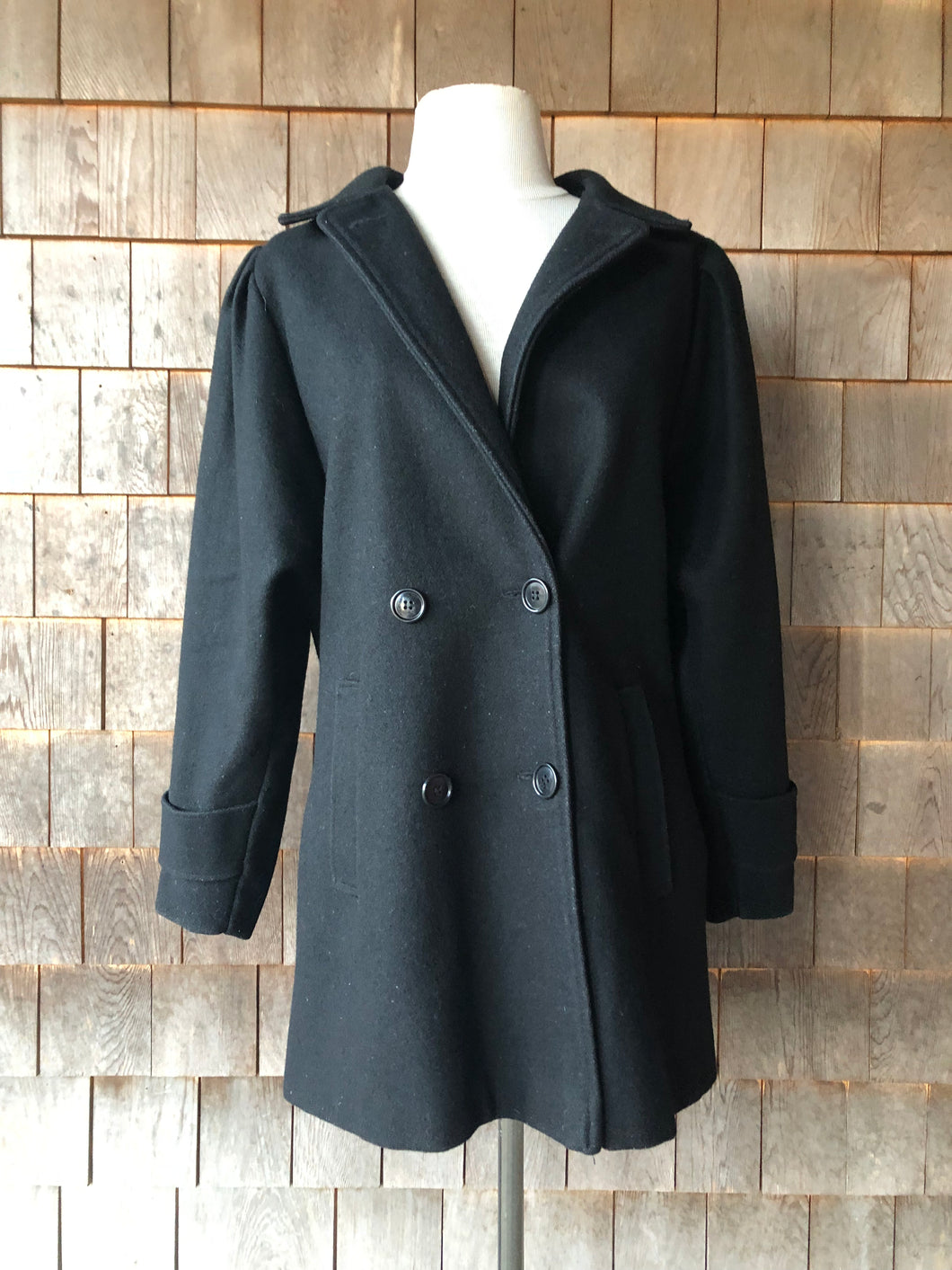 Vintage Miss New Yorker Black Wool Coat with Puff Shoulders
