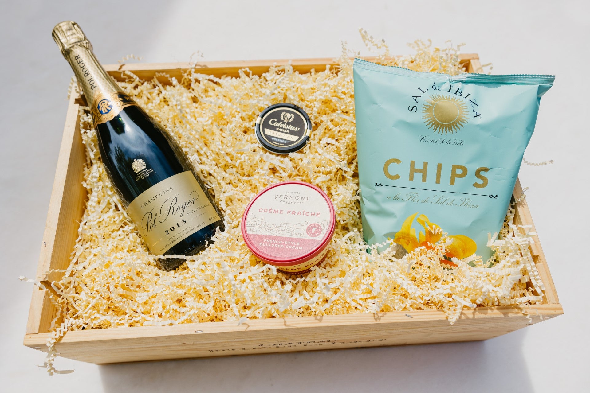 Champagne and caviar gift basket and set