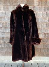 Load image into Gallery viewer, Vintage Chocolate Mouton Fur Coat with Gorgeous O-Line Plaid Lining