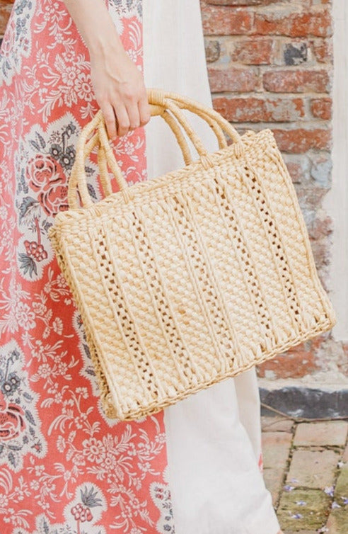 Hand Woven Raffia Tote with Double Handle