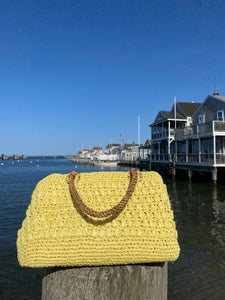 1960s Pale Yellow Raffia Bag