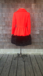 Vintage Lilli Ann Bright Coral Coat with Luxurious Fur Skirt